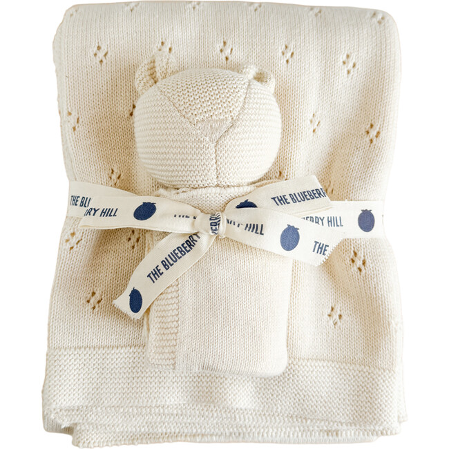 Pique Blanket & Harper Bear Lovey Set, Cream