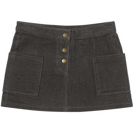 Daphne Corduroy 3-Buttoned Pocket Mini Skirt, Grey