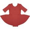Quarter Sleeve Twirl Dress, Rust - Dresses - 1 - thumbnail