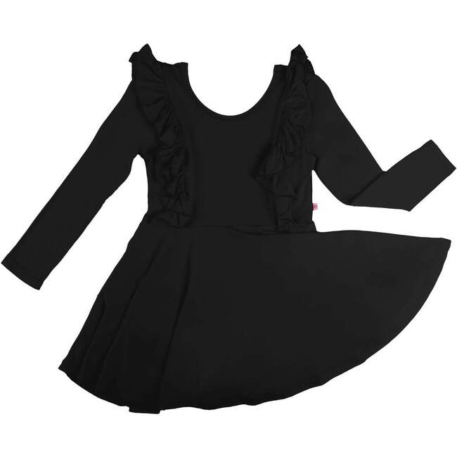 Long Sleeve Ruffle Twirl Dress, Jet Black