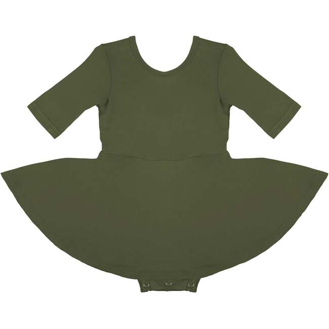 Quarter Sleeve Twirl Dress, Olive Green