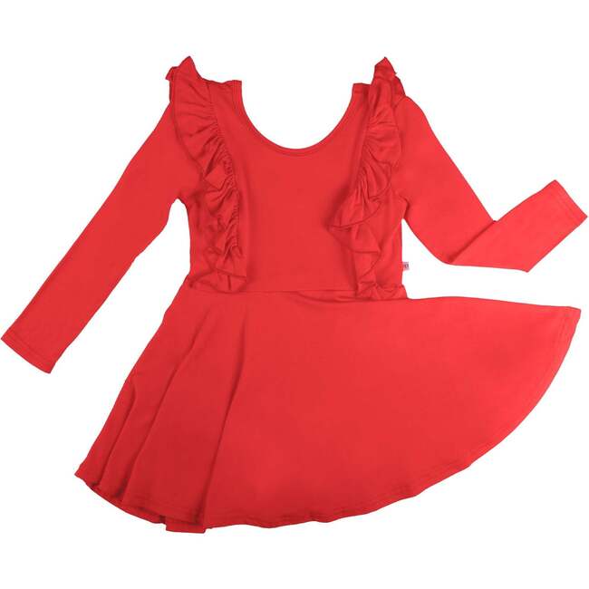 Long Sleeve Ruffle Twirl Dress, Fiery Red