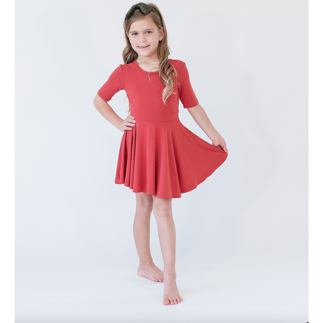 Quarter Sleeve Twirl Dress, Rust - Dresses - 2