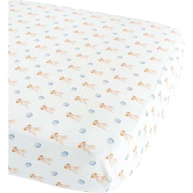 The Goldie In Blue Print Crib Sheet, Blue & Orange