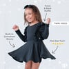 Long Sleeve Ruffle Twirl Dress, Jet Black - Dresses - 3