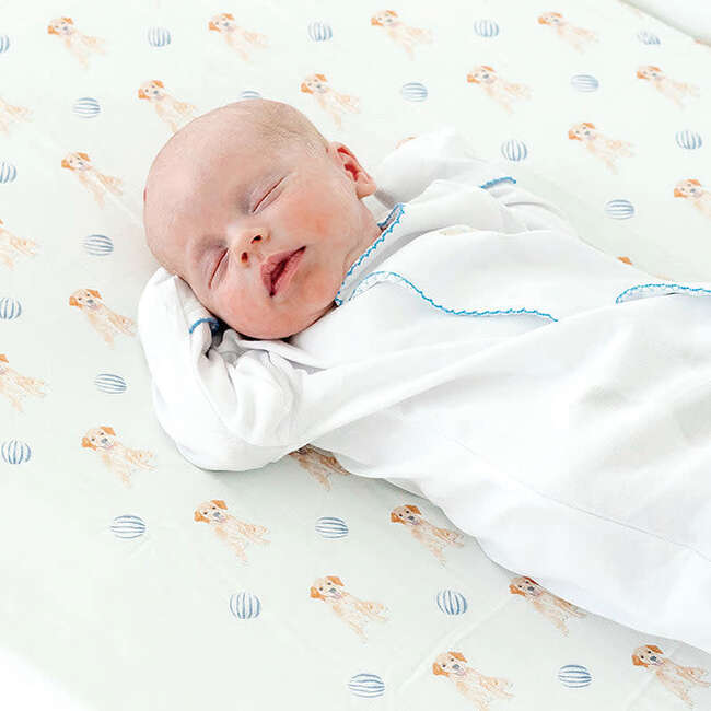 The Goldie In Blue Print Crib Sheet, Blue & Orange - Crib Sheets - 2