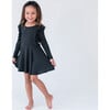 Long Sleeve Ruffle Twirl Dress, Jet Black - Dresses - 4