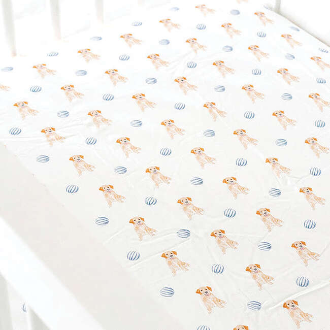 The Goldie In Blue Print Crib Sheet, Blue & Orange - Crib Sheets - 3