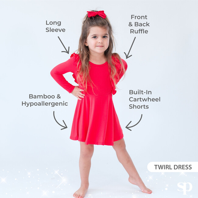 Long Sleeve Ruffle Twirl Dress, Fiery Red - Dresses - 3