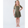 Quarter Sleeve Twirl Dress, Olive Green - Dresses - 3