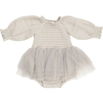 Oatmeal Long Sleeve L/S Smocked Tutu Bubble, Oatmeal