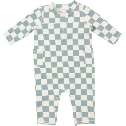 French Terry Checkerboard Gray Mist  Uni Romper, Gray