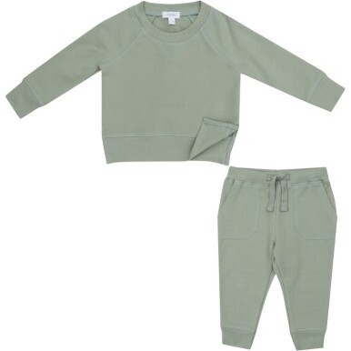 French Terry Desert Sage Solid Raglan Sweatshirt And Jogger Set, Green