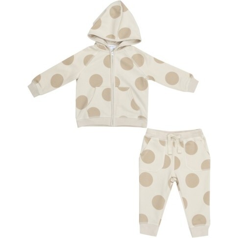 French Terry Beige Dot Hoodie And Jogger, Beige