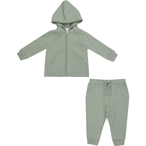 French Terry Desert Sage Solid Hoodie And Jogger, Green