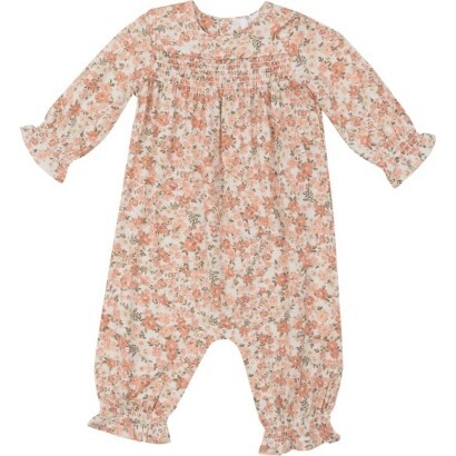 Sweet Rose Calico Smocked Romper, Pink