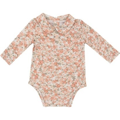 Sweet Rose Calico Peter Pan Collar Bodysuit, Pink