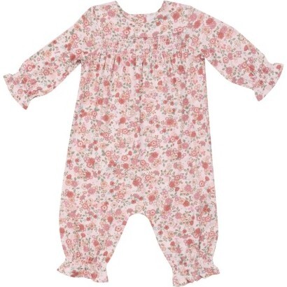 Pretty Calico Smocked Romper, Pink