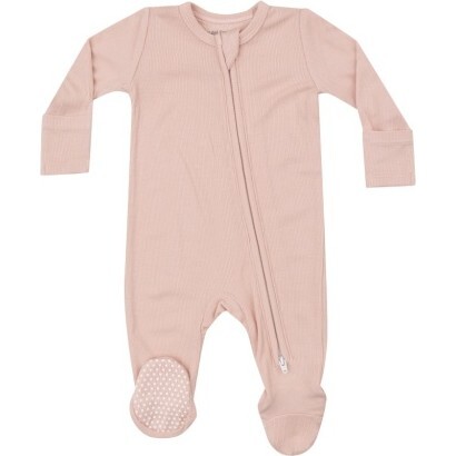 Ribbed Pale Blush 2 Way Zipper Footie, Pink