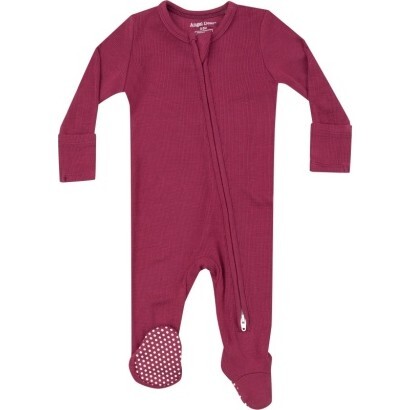 Ribbed Rose Bud 2 Way Zipper Footie, Burgundy