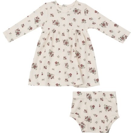 Misty Rose Floral Simple Dress And Bloomer, Ivory