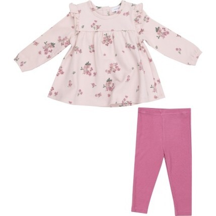 French Terry Woodsorrel Ruffle Top Tunic And Rib Legging, Pink