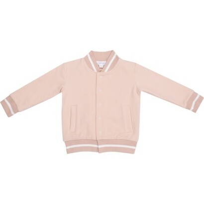 French Terry Solid Pink Letterman Jacket, Pink