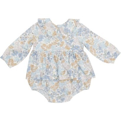 Edith'S Floral Ruffled Peter Pan Collar Bubble With Skirt, Blue