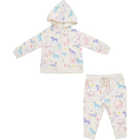 French Terry Fun Unicorns Hoodie And Jogger, Ivory