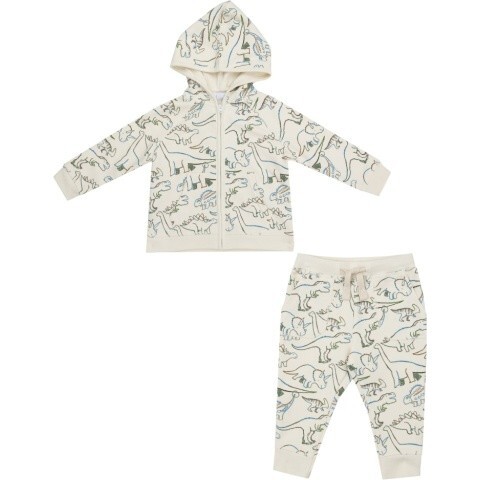 French Terry Artsy Dinos Hoodie And Jogger, Green