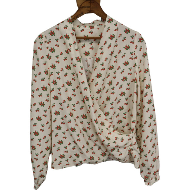 Women's Strawberry Print Long Sleeve Amelia Wrap Blouse, Multicolors