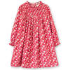 Girls Floral Print Smocked Long Sleeve Dress, Red & White - Dresses - 1 - thumbnail