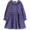 Girls All-Over Print Ruffle Collar Long Sleeve Dress, Red & Navy - Dresses - 1 - thumbnail