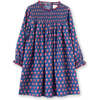 Girls All-Over Print Smocked Long Sleeve Dress, Red & Navy - Dresses - 1 - thumbnail