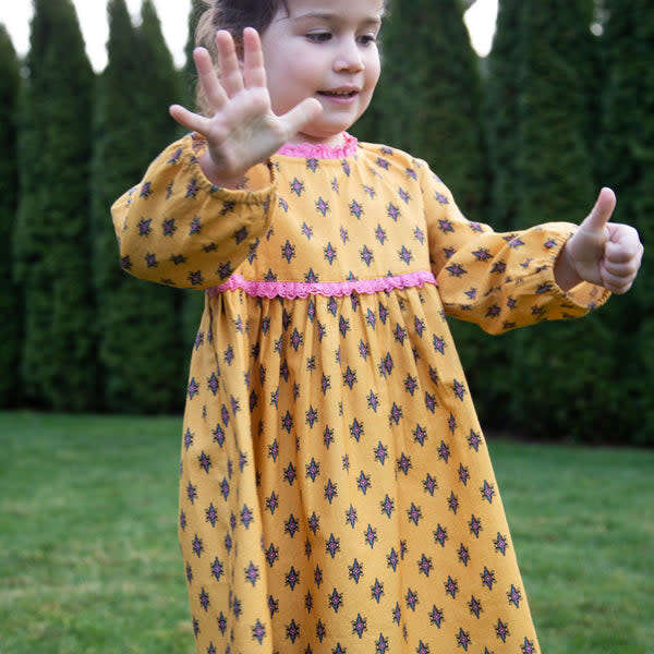 Toddler All-Over Print Lace Trim Long Sleeve Dress, Yellow & Pink - Dresses - 3