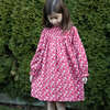 Girls Floral Print Smocked Long Sleeve Dress, Red & White - Dresses - 3