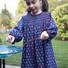 Girls All-Over Print Smocked Long Sleeve Dress, Red & Navy - Dresses - 5