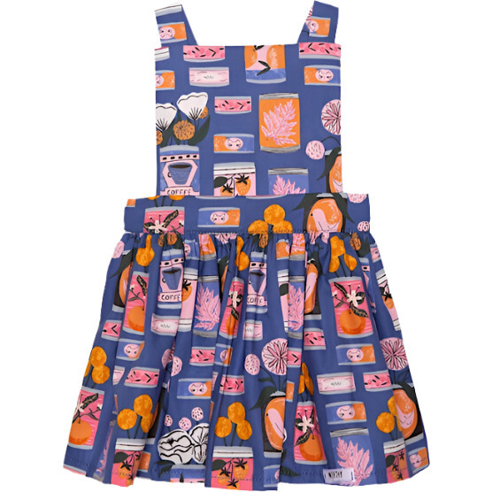 Pinafore Print Elastic Waist Full Skirt Dress, Tin Can Flowers