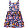 Pinafore Print Elastic Waist Full Skirt Dress, Tin Can Flowers - Dresses - 1 - thumbnail