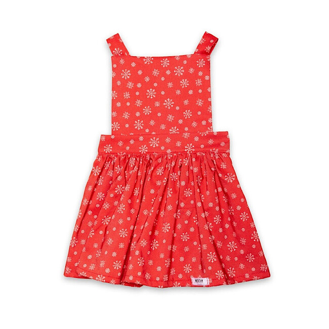 Pinafore Print Elastic Waist Full Skirt Dress, Holiday Snow