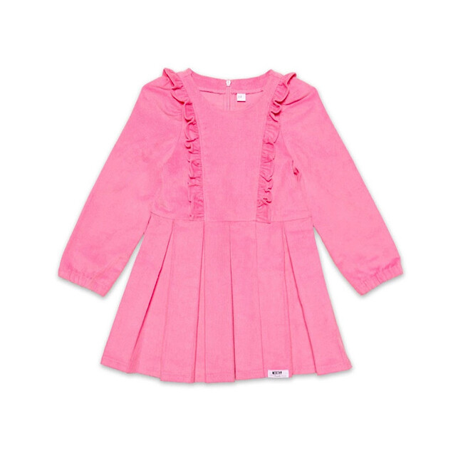 Ruffle Corduroy Long Sleeve Back Zip Dress, Pink