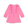 Ruffle Corduroy Long Sleeve Back Zip Dress, Pink - Dresses - 1 - thumbnail