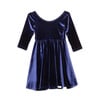 Twirly Stretch Velvet Scoop Back Long Sleeve Knit Dress, Navy - Dresses - 1 - thumbnail