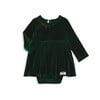 Holiday Velvet Embroidered Snap Closure Bubble Romper, Emerald - Rompers - 1 - thumbnail