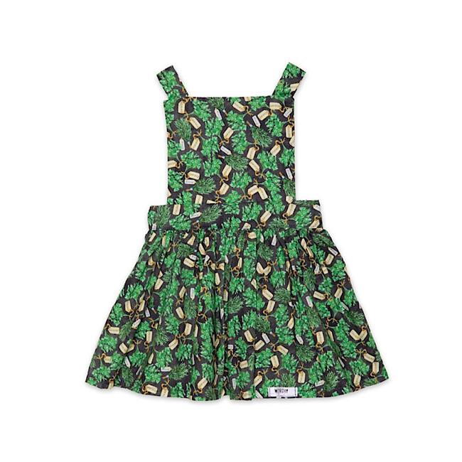 Pinafore Print Elastic Waist Full Skirt Dress, Herbs