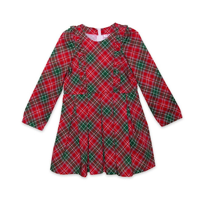 Ruffle Plaid Long Sleeve Back Zip Dress, Multicolors