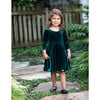 Holiday Velvet Embroidered Long Sleeve Twirly Dress, Emerald - Dresses - 5