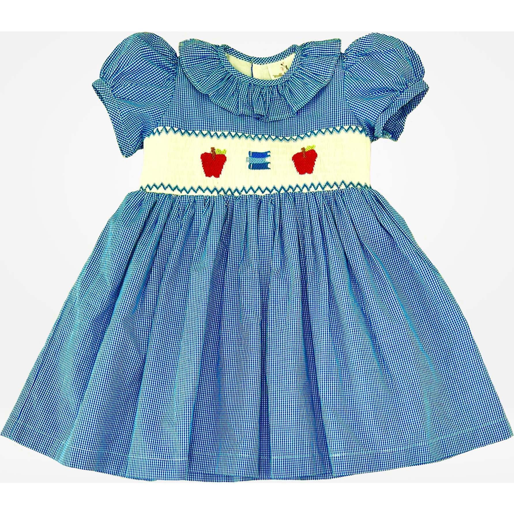 Back to School Apple Dress, Blue - Dresses - 1