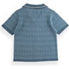 Slogan Knit Camp Collar Sweater Polo Shirt, Blue Shadow - Polo Shirts - 2