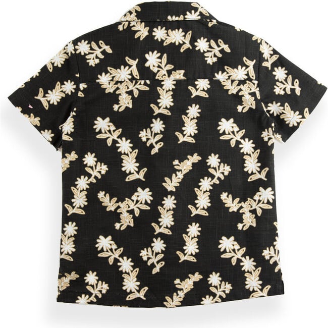 Oscar Floral Print  Short Sleeve 2-Pocket Shirt, True Black & Kalan - Button Downs - 2